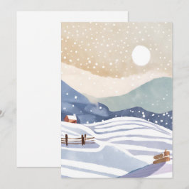 Tarjeta Festiva Colinas de invierno en acuarela pastel
