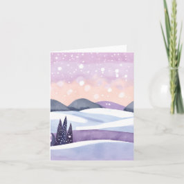Tarjeta Festiva Colinas púrpura de invierno en acuarela