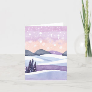 Tarjeta Festiva Colinas púrpura de invierno en acuarela