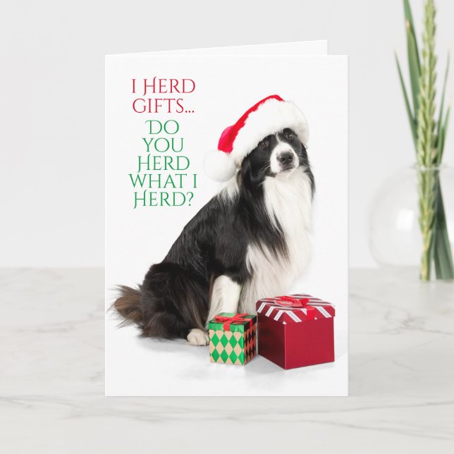 Tarjeta Festiva Coliseo de rebaño con Santa Hat (Anverso)