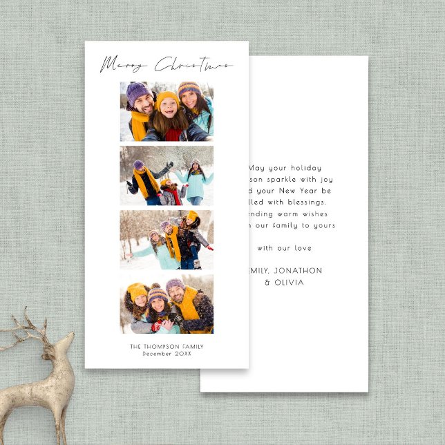 Tarjeta Festiva Collage 4 Fotos Navidades de Fotos Strip (Front and back view)