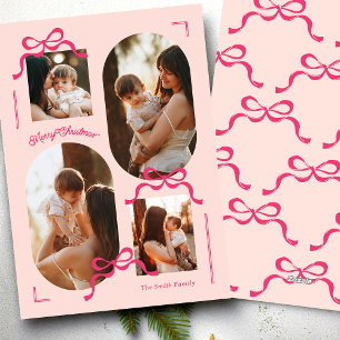 Tarjeta Festiva collage 4 fotos varias fotos lazos rosados Foto Ov