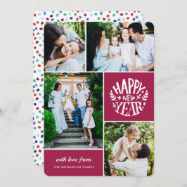 Tarjeta Festiva Collage 4 Photo New Year Card | Magenta