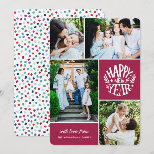Tarjeta Festiva Collage 4 Photo New Year Card Magenta