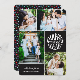 Tarjeta Festiva Collage 4 Photo New Year Card | Negro