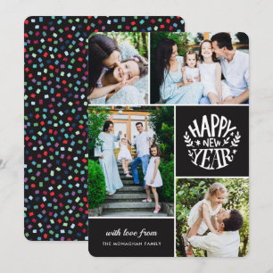 Tarjeta Festiva Collage 4 Photo New Year Card   Negro