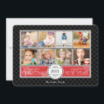 Tarjeta Festiva Collage Christmas Photo Card en rojo y negro<br><div class="desc">Obtén "oohs and aahs" de la familia y amigos en esta temporada de Navidades cuando envías un saludo único y moderno de DoodleLulu por el diseño de los bichos de 2 de junio! Contáctenos si desea modificar este diseño para su número específico de fotos o si necesita este diseño aplicado...</div>