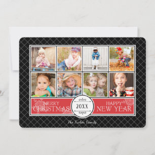 Tarjeta Festiva Collage Christmas Photo Card en rojo y negro
