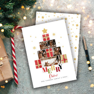 Tarjeta Festiva Collage colorido de la familia del árbol de navida