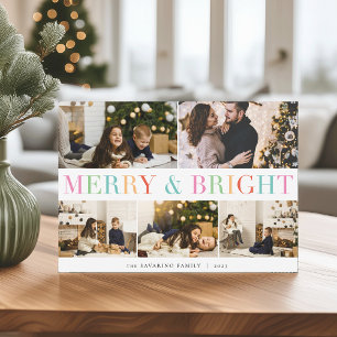 Tarjeta Festiva Collage colorido   Merry & Bright 5 Photo