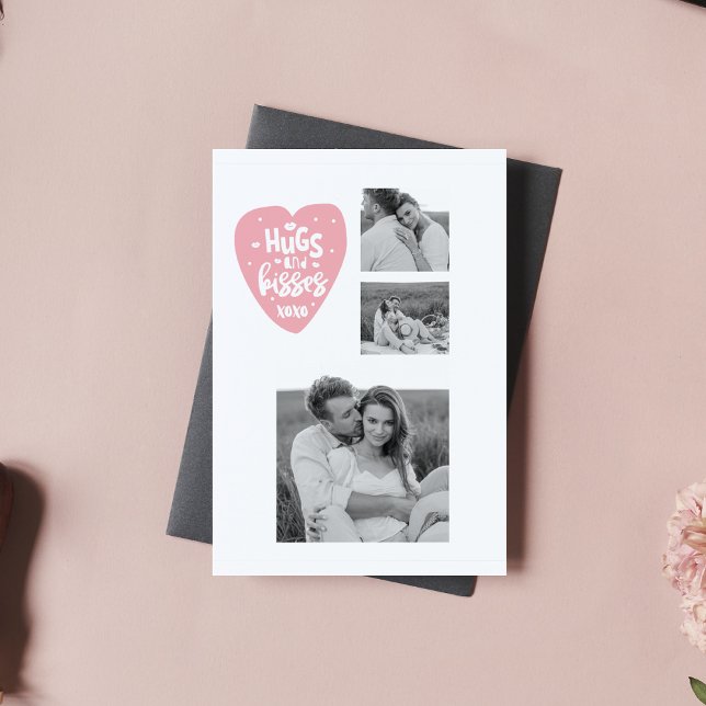 Tarjeta Festiva Collage Couple Photo & Hugs And Kisses PInk Heart (Subido por el creador)