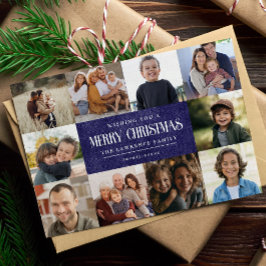 Tarjeta Festiva Collage de 10 fotos de Navidades Rustic Blue Purpl