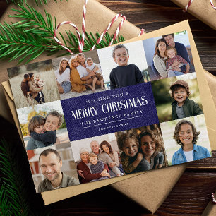 Tarjeta Festiva Collage de 10 fotos de Navidades Rustic Blue Purpl