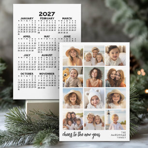 Tarjeta Festiva Collage de 12 fotos del año - Feliz 2027 Calendari