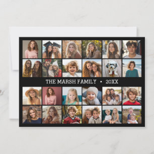 Tarjeta Festiva Collage de 24 fotos con apellido de familia Fecha