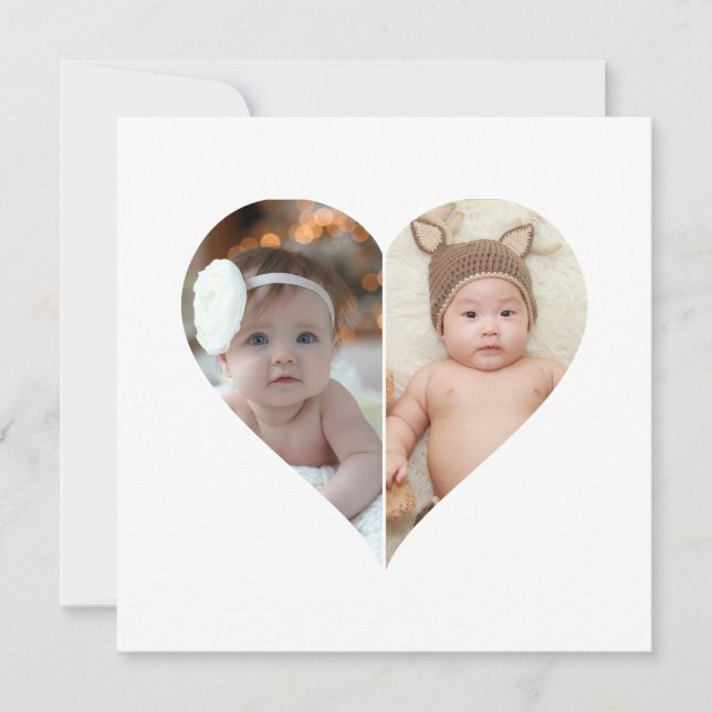Tarjeta Festiva Collage de 2 Fotos en Forma de Corazón (Anverso)