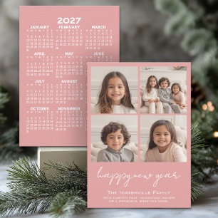 Tarjeta Festiva Collage de 4 fotos de Año Nuevo con calendario 202