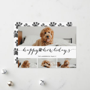 Tarjeta Festiva Collage de 4 fotos de Watercolor Happy Howlidays p