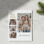 Tarjeta Festiva Collage de 4 Fotos Elegante Moderno Minimalista Le<br><div class="desc">Tarjeta de vacaciones elegante con collage de 4 fotos | Tarjeta de Navidad moderna minimalista con letra dorada | Tarjeta de invierno elegante para familia</div>