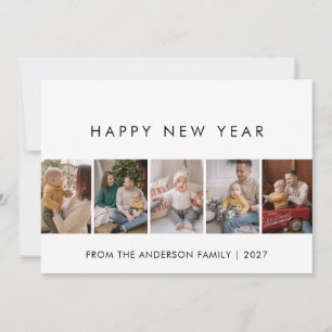 Tarjeta Festiva Collage de 5 fotos modernas de alegría de año nuev