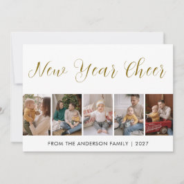 Tarjeta Festiva Collage de 5 fotos modernas de Año Nuevo Cheer