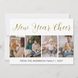 Tarjeta Festiva Collage de 5 fotos modernas de Año Nuevo con alegr