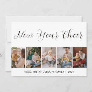 Tarjeta Festiva Collage de 5 fotos modernas para el Año Nuevo con