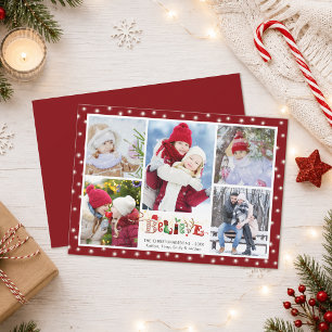 Tarjeta Festiva Collage de 5 fotos navideñas con espíritu festivo