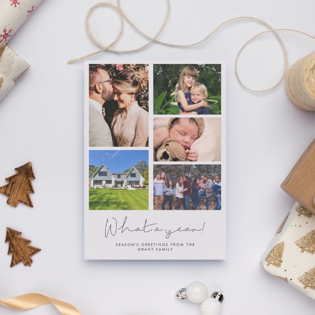 Tarjeta Festiva Collage de 5 fotos ¡Qué año! familia (Subido por el creador)
