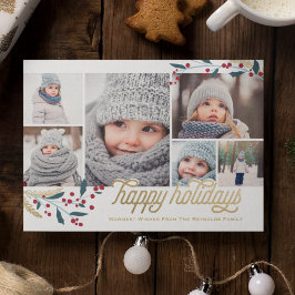 Tarjeta Festiva Collage de 6 fotos de bayas rojas doradas