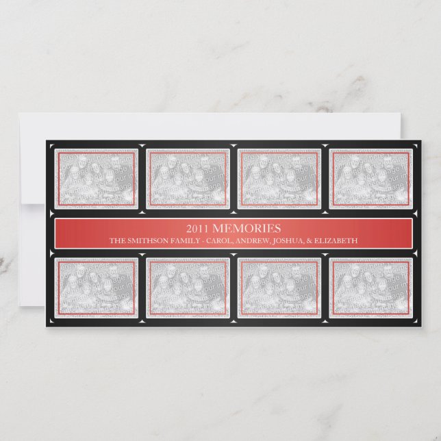 Tarjeta Festiva Collage de Año Nuevo Recuerdos 2011 Rojo Negro (Anverso)