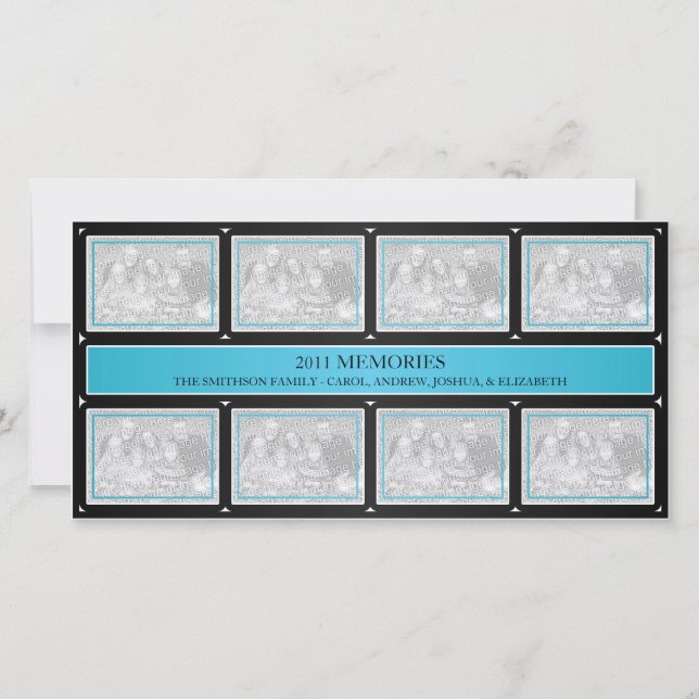 Tarjeta Festiva Collage de Año Nuevo Recuerdos Aqua Blue Black 201 (Anverso)