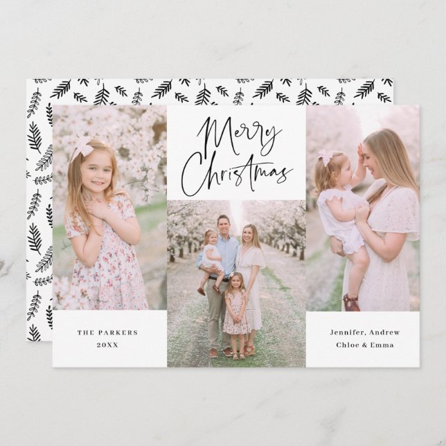 Tarjeta Festiva Collage de caligrafía de escritura negra minimalis (Anverso / Reverso)