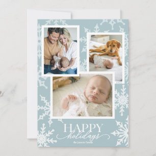 Tarjeta Festiva Collage de copos de nieve Blue Pastel claro