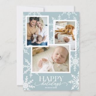 Tarjeta Festiva Collage de copos de nieve Blue Pastel claro