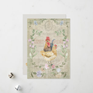 Tarjeta Festiva Collage de cosecha - gallos y flores