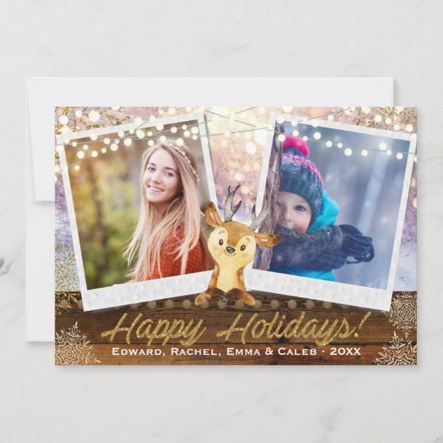 Tarjeta Festiva Collage de dos Navidades de foto de reno ruso (Anverso)