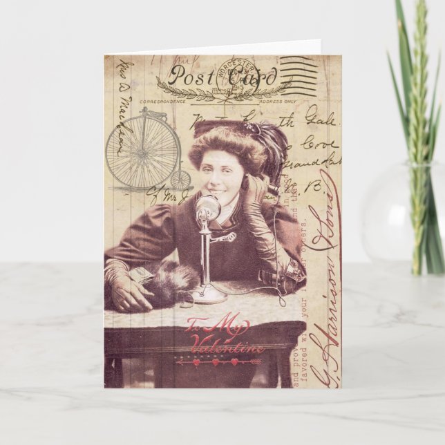 Tarjeta Festiva Collage de estilo antiguo de la El día de San Vale (Anverso)