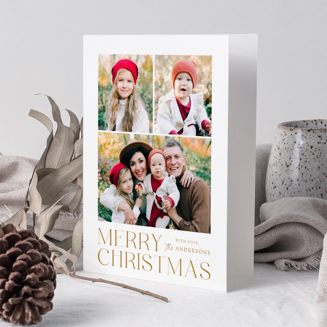 Tarjeta Festiva Collage de fotos 7 de Nochebuena de oro moderno (Subido por el creador)