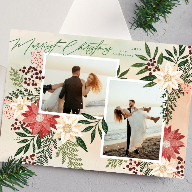 Tarjeta Festiva Collage de fotos botánico de Merry Christmas Poins (Subido por el creador)