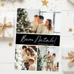 Tarjeta Festiva Collage de fotos Buon Natale<br><div class="desc">Esta fabulosa tarjeta festividad de 3 fotos con "Buon Natale!" en un alfabeto moderno y su nombre familiar y año en un tipográfico tipográfico tipográfico tradicional, ambos en blanco sobre negro y con la espalda correspondiente, es perfecta para enviarlos a su familia y amigos. ¡A todos les encantará conseguir nuevas...</div>