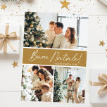 Tarjeta Festiva Collage de fotos Buon Natale<br><div class="desc">Esta fabulosa tarjeta de vacaciones de 3 fotos con "Buon Natale!" en un alfabeto moderno y su nombre familiar y año en un tipográfico tipográfico tipográfico tradicional, ambos en blanco sobre oro con una espalda que combina, es perfecta para enviarlos a su familia y amigos. ¡A todos les encantará conseguir...</div>
