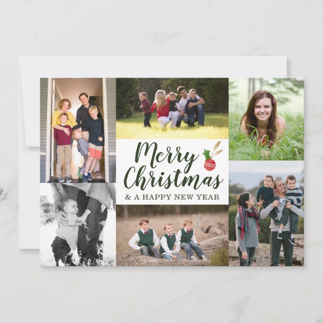 Tarjeta Festiva Collage de fotos Classic Script Merry Christmas 7 (Anverso)
