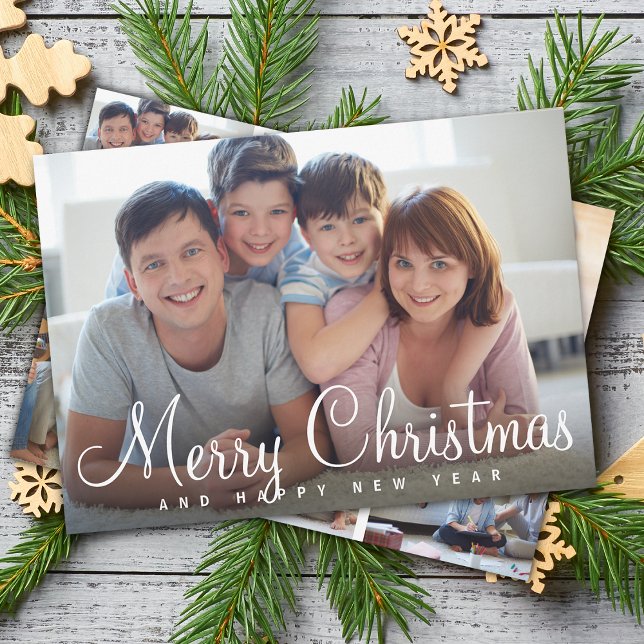 Tarjeta Festiva Collage de fotos Classic Script Merry Christmas 7 (Classic Script Merry Christmas 7 Photo Collage Holiday Card)