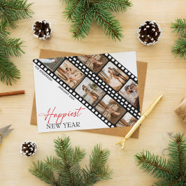 Tarjeta Festiva Collage de Fotos con Cámara Minimal de Feliz Año N