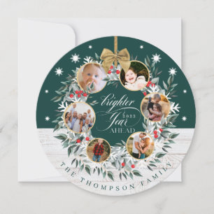 Tarjeta Festiva Collage de fotos copo de nieve Wreath Madera verde