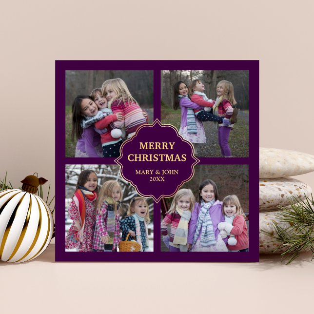 Tarjeta Festiva Collage de fotos cuadradas de Navidades morados y  (Subido por el creador)