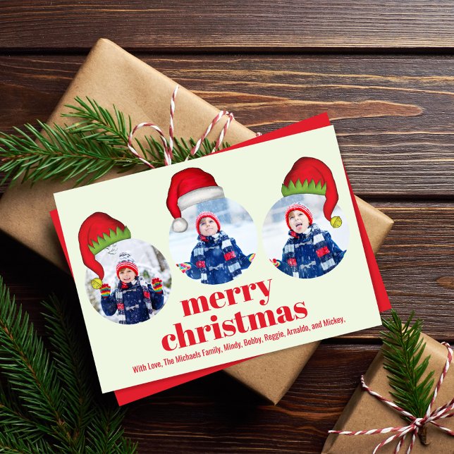 Tarjeta Festiva Collage de fotos Cute Merry Christmas Santa (Merry Christmas whimsical Santa Claus hats photo card. )