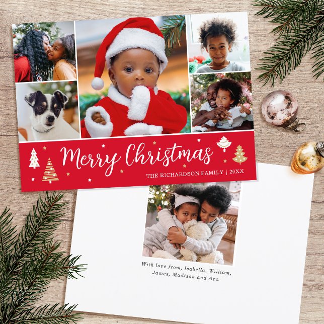 Tarjeta Festiva Collage de fotos de arbol navideño rojo (Subido por el creador)