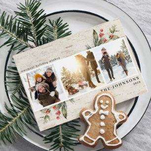 Tarjeta Festiva Collage de fotos de Birch de Neutral Farmhouse Gre
